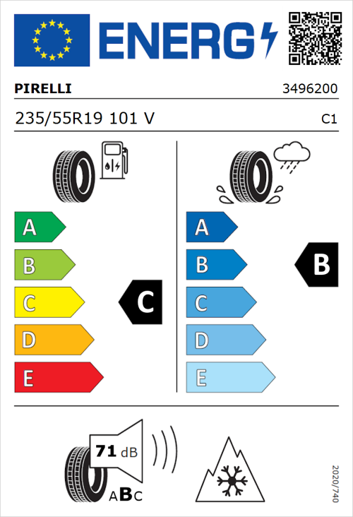 Tyre Label for Pirelli Scorpion Verde All Season 235/55R19 101V