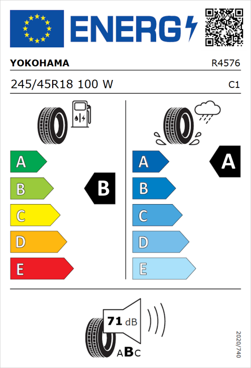 Tyre Label for Yokohama Bluearth-GT AE51 245/45R18 100W
