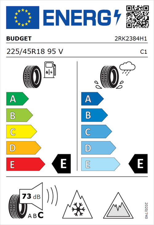 Tyre Label for Budget Budget 225/45R18 95V