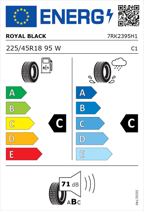 Tyre Label for Royal Black Explorer II 225/45R18 95W