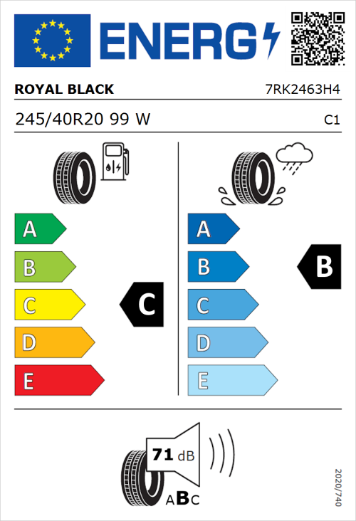 Tyre Label for Royal Black Explorer II 245/40R20 99W