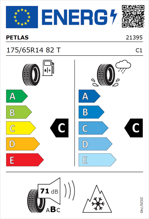 Tyre Label for Petlas Multi Action PT565 175/65R14 82T