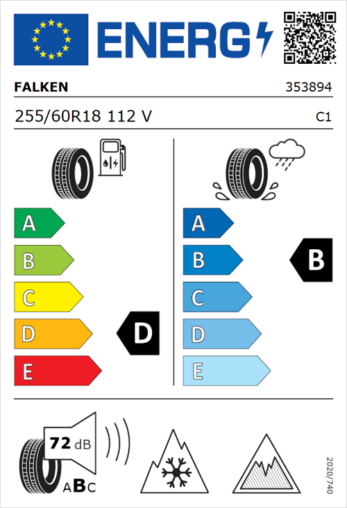 Tyre Label for Falken Eurowinter HS02 Pro 255/60R18 112V