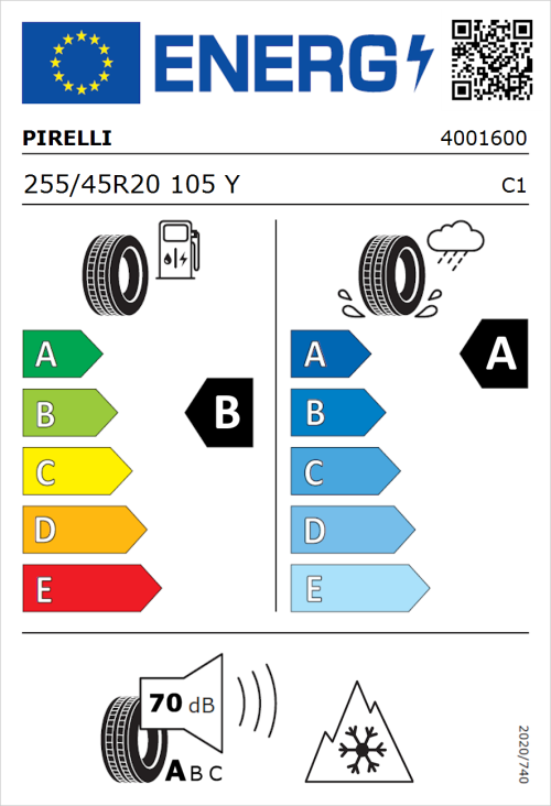 Tyre Label for Pirelli Scorpion All Season SF2 255/45R20 105Y