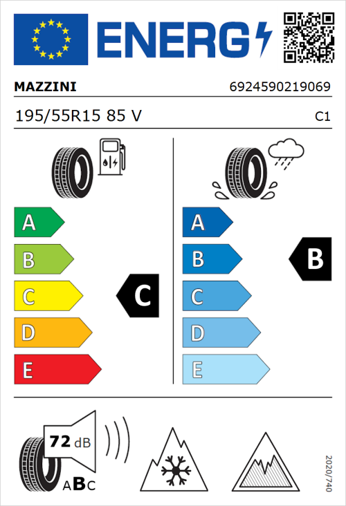 Tyre Label for Mazzini Versat-AS8 195/55R15 85V