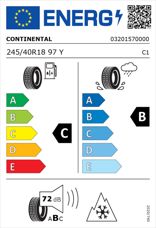Tyre Label for Continental AllSeasonContact 2 245/40R18 97Y