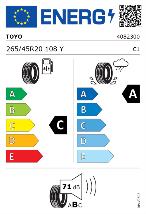 Tyre Label for Toyo Proxes Sport 2 265/45R20 108Y