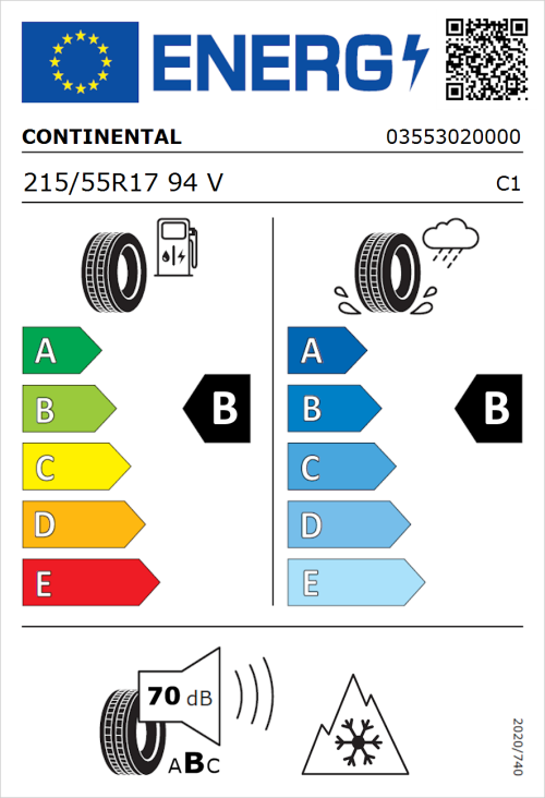 Tyre Label for Continental AllSeasonContact 2 215/55R17 94V