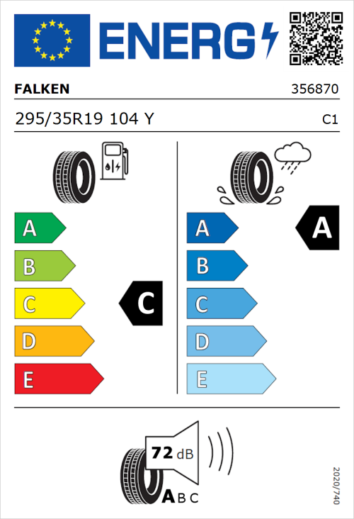 Tyre Label for Falken Azenis RS820 295/35R19 104Y