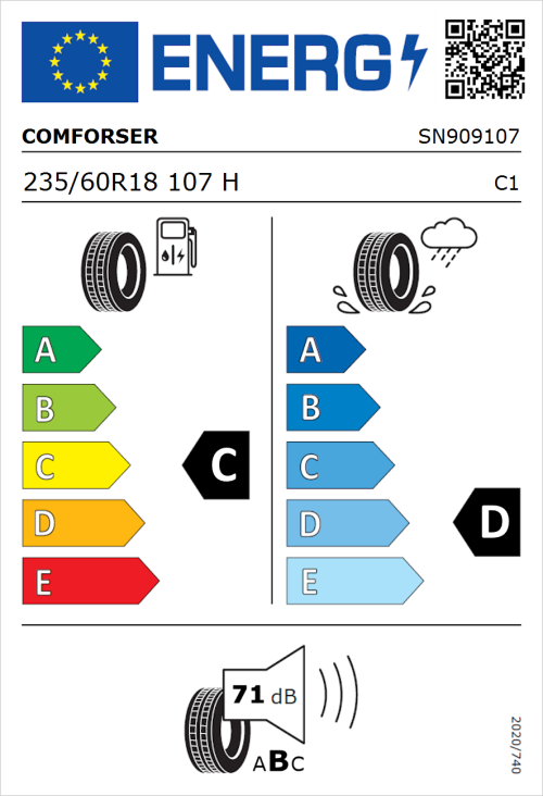 Tyre Label for Comforser CF2000 235/60R18 107H